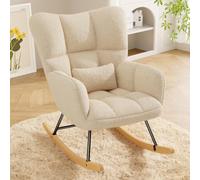 Hawthyhome Velours Fauteuil à Bascule, Rocking Chair, Fauteuil Allaitement, Chaise à Bascule Scandinave en Bois pour Chambre d' Enfant Chambre à Coucher Salon Balcon, Jusqu'à 136 kg - Beige