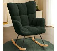 Hawthyhome Velours Fauteuil à Bascule, Rocking Chair, Fauteuil Allaitement, Chaise à Bascule Scandinave en Bois pour Chambre d' Enfant Chambre à Coucher Salon Balcon, Jusqu'à 136 kg - Vert foncé