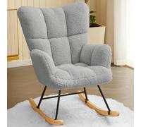 Hawthyhome Velours Fauteuil à Bascule, Rocking Chair, Fauteuil Allaitement, Chaise à Bascule Scandinave en Bois pour Chambre d' Enfant Chambre à Coucher Salon Balcon, Jusqu'à 136 kg - Gris
