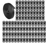 HAXIHA 10M Sangle Nylon 10 mm avec 100PCS Noires Latérale Plastique Boucles,Clip Fermoir pour Paracord Bracelets,Collier de Chien Sangle,Sangles de Sac à Dos,Sangle de bagage