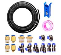 HAXIHA 15 Meter Noir Pneumatique Tuyau Air Comprimé,Polyuréthane PU Air Tuyau Kit 4mm OD x 2.5mm ID,avec 14 Connecteur Pneumatique (Y/T/L/I)