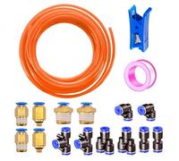 HAXIHA 15 Meter Orange Pneumatique Tuyau Air Comprimé,Polyuréthane PU Air Tuyau Kit 4mm OD x 2.5mm ID,avec 14 Connecteur Pneumatique (Y/T/L/I)