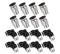 HAXIHA 16 pièces Raccords Coudés et Droits,Manchon de Carte de 6mm à 1/8" Mâle Traversant et Coude de 90 Degrés Raccord Pneumatique,Raccord d'air comprimé Push-In PL1/4"-N2 / PC1/4"-N2