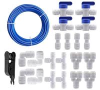 HAXIHA 20M Tuyau d'alimentation en Eau Tube,1/4"Kit de Connecteurs de Réfrigérateur,Purificateurs d'eau à Connexion Rapide Raccords de Tube Type Y+T+I+L+Robinet à Bille Systèmes d'osmose Inverse-Bleu