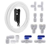 HAXIHA 5M Tuyau d'alimentation en Eau Tube,3/8"RO Raccord de Filtre à Eau,Purificateurs d'eau à Connexion Rapide Raccords de Tube Type Y+T+I+L+Robinet à Bille Systèmes d'osmose Inverse-Blanc
