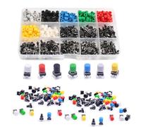 HAXIHA 8 Valeurs 375 Pièce Interrupteurs à bouton-poussoir tactiles,Boutons poussoirs tactiles Micro à 4 broches,bouton-poussoir momentanés(6mmx6mm) avec 7 types Couleur Push Button Capuchons