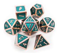 Haxtec DND Jeu de dés polyhéraux en métal cuivré bleu sarcelle compatibles avec Donjons et Dragons RPG D&D Cadeaux avec sac à dés en cuir synthétique