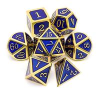 Haxtec Metal Dés DND Jeu de dés 7 Die Or Bleu Métal D&D Compatible avec les Donjons et Dragons Game - Dés en émail brillant (bleu doré)