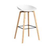 HAY About a Stool AAS 32 - white 2.0 - vernis à base d'eau - repose-pied noir - Hauteur d'assise 75 cm - patins plastique
