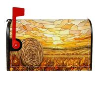 Hay Bale Housse de boîte aux lettres magnétique rustique pour décoration de pelouse Motif coucher de soleil sur fond de blé 45,7 x 53,3 cm