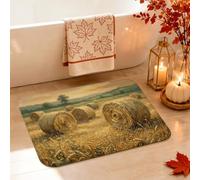 Hay Bales Tapis de salle de bain rustique à poils courts pour baignoire, baignoire, douche, décoration d'horizon d'automne, doré, 50,8 x 81,3 cm
