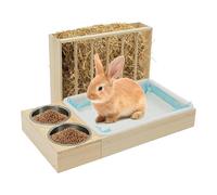 Hay Feeder - 3-in 1 Wooden Small Animal Feeding | Hamster Feeder Bunny Stainless Steel Food Dispenser | for Ferret Chinchilla Hedgehog Chicken Indoor Outdoor Travel Enclosure Cage Home