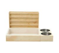 Hay Feeder - Hay Rack - Crèche de nourriture pour lapins en bois et acier inoxydable - Bac à litière anti-déchets avec bol pour chinchillas et petits animaux domestiques dans des cages