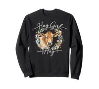 Hay Girl Hay Cow Lover Watercolor Floral Wreath Sweatshirt