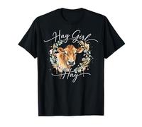 Hay Girl Hay Cow Lover Watercolor Floral Wreath T-Shirt