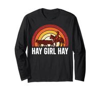Hay Girl Hay Cowgirl Horse Herding Cows Retro Manche Longue