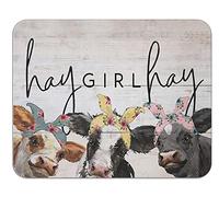 Hay Girl Tapis de souris rustique avec base en caoutchouc antidérapant pour ordinateur, ordinateur portable, bureau, maison, dortoir, bureau, décoration de bureau, cadeaux pour les amateurs de vache