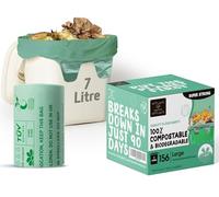 Haya Home Lot de 160 sacs poubelle compostables biodégradables extra épais et résistants aux fuites 100 % amidon de maïs sans plastique, entièrement conformes aux normes EN 14323 et AS 4736 Vert 7 l