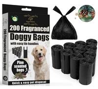 Haya Home Lot de 200 grands sacs à déjections canines parfumés au pin avec poignées à nouer - Résistants aux fuites et aux déchirures - Extra solides - Respectueux de l'environnement - Matériau 100 %