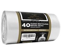Haya Home - Lot de 40 grands sacs de recyclage transparents - Sacs poubelles de recyclage - Sacs poubelle de calibre 100 - Sacs poubelle robustes de 100 l - Fabriqués à partir de matériaux recyclés