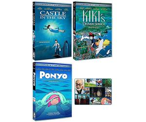 Hayao Miyazaki - Castle in the Sky / Kiki's Delivery Service / Ponyo - 3 DVD Studio Ghibli Classic Animated Movies Bundle + Bonus Art Card