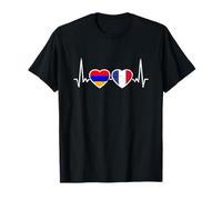 Hayastan Armenia Arménie Cadeaux Arménien - T-Shirt Vintage Drapeau Arménien et Français - Unisex Adulte - Noir - S - Manche Courte