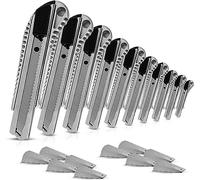 HAYATEC Lot de 10 cutters 18 mm + 100 lames sécables professionnelles en aluminium pour bricolage et commerce, robustes et ultra tranchantes, avec 100 lames sécables SK5