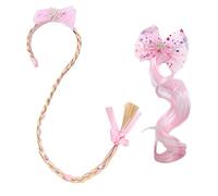 Hayaww 2 Pcs Princesse Habiller Perruques, Bandeau Princesse Raiponce Tresses De Fille Aux Cheveux Lisses Filles Perruques MèChe De Cheveux Bandeau Princesse Galon Pour La FêTe Cosplay Costume (Rose)