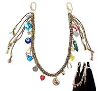 Hayaww Porte Clés en Corde Tressée Charms de Sac à Main Porte Clés en Chaîne Tressée avec Perles Evil Eye Chaîne de portefeuille à perles Breloque en Perles Boho avec Mousqueton en Alliage (A)