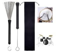 HAYGEM Suspension Balais Batterie Rétractables, Acier Inoxydable Noir Baguette Batterie, Poignée en Caoutchouc Confortable Kit de Brosse en Acier, Brosse à Tambour pour les Batteurs, les Débutants