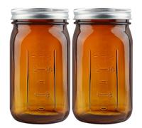 HAYHOI Mason Jar Lot de 2 bocaux en verre ambré à large ouverture avec couvercles hermétiques, 946 ml avec bandes étiquettes, pinceau, grande capacité de stockage pour fermentation de confiture