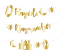 Hayirli Bayramlar Guirlande Hayirli Bayramlar Décoration Ramadan Mubarak Bannière Ramadan Étoile Or Lune Décoration de Bannière Islam Bannière Ramadan Kareem Pailletée Doré