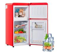 haysence Réfrigérateur Congélateur Combiné Rétro 60L, Mini Frigo 2 Portes Compact Faible Bruit 45dB, Étagères Réglables, Idéal Chambre Bureau Cuisine, Rouge