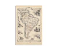 HAYZE Poster décoratif sur toile ancienne carte de l'Amérique du Sud 1851 40 x 60 cm