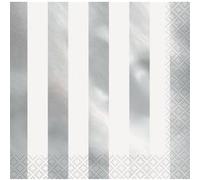 Haza Original serviettes de table Bandes 33 x 33 cm papier blanc/argent 16 pièces Wit G