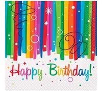 Haza Original serviettes de table Happy Birthday arc-en-ciel 25 x 25 cm 16 pièces