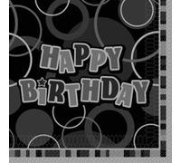 Haza Original serviettes Happy Birthday 33 x 33 cm 16 pièces noir argent G