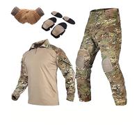 HAZARA Combinaisons Tactiques Militaires Uniformes Rip-Stop à Manches Longues Pantalon De Camouflage Homme avec Coudières,Genouillères Et Gants De Combat Pantalon De Combat,Camo-S
