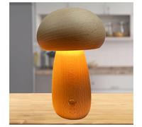 HAZARA Lampe Champignon en Bois, Portable Dimmable avec Chargement USB Veilleuse Enfant Rechargeable, Sans Fil LED Mini Veilleuse Enfant Champignon Deco,Beech-B