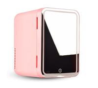HAZARA Mini RéFrigéRateur De Voiture, 8L,avec Miroir De Courtoisie LED Frigo Camping Car, Voiture,Maison,Chaud Et Froid 2 en 1 Petit Refrigerateur, Convient Aux Voyages, Au Camping,Pink