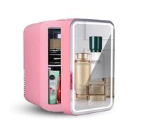 HAZARA Mini RéFrigéRateur Silencieux, 8L,avec Miroir De Courtoisie LED Frigo Portable, Voiture,Maison,Chaud Et Froid 2 en 1 Frigo De Chambre, Meilleur Cadeau pour Les Femmes,Pink