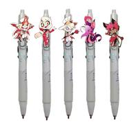 Hazbin Hotel Merch Alastor Angel Dust Charlie Lot de 5 stylos d'anime pour garçons et filles Fournitures scolaires Stylo à bille à action poussoir Unisexe Encre noire 0,5 mm