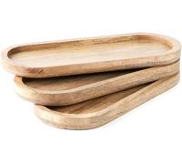Hazelton Oaks Lot de 3 plateaux de service en bois de manguier ovales de qualité alimentaire, planches à goûter, pour présenter des fruits, des sushis, des collations, une pendaison de crémaillère