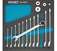 HAZET 163-186/16 Jeu de clés à cliquet combinées ∙ avec adaptateurs carrés ∙ Profil d'entraînement extérieur à double hexagone ∙ 8 - 19 ∙ Nombre d'outils : 16