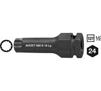 Hazet Douille mâles à chocs - Carré creux 12,5 mm (1/2 pouce), 6 pans extérieurs 24 mm - Profil denture multiple intérieur XZN - Taille: M14 - Longueur totale: 75 mm - 990S-14LG