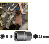 Hazet Douille TORX pour étrier de frein - 6 pans extérieurs 22 mm - Profil TORX extérieur - Taille: E 18 - Longueur totale: 39.5 mm - 2871-E18