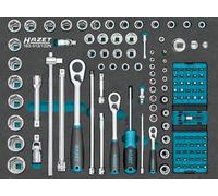 HAZET Jeu de clés à douilles 163-513/122N, 122 pièces, 2-32 mm, E5-E20, PH1-PH3, PZ1-PZ3, T6-T40, hexagone intérieur/extérieur, TORX, fente, cliquet réversible et jeu d'embouts inclus