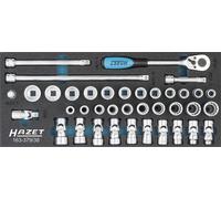 Hazet Jeu de clés à douilles - Carré creux 10 mm (3/8 pouce) - Profil Traction à 12 pans extérieurs, Profil Traction à 6 pans extérieurs - Nombre d'outils: 38 - 163-379/38