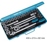 Hazet Jeu de clés à douilles - Carré creux 12,5 mm (1/2 pouce) - Profil Traction à 6 pans extérieurs - Nombre d'outils: 30 - 905