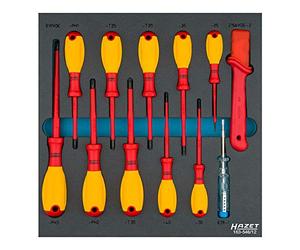 HAZET Jeu de tournevis, 12 pièces 163-546/12, isolation de protection jusqu'à 1000V, avec tournevis à fente, cruciforme PH, TORX femelle, testeur de phase et dénudeur de fils électriques